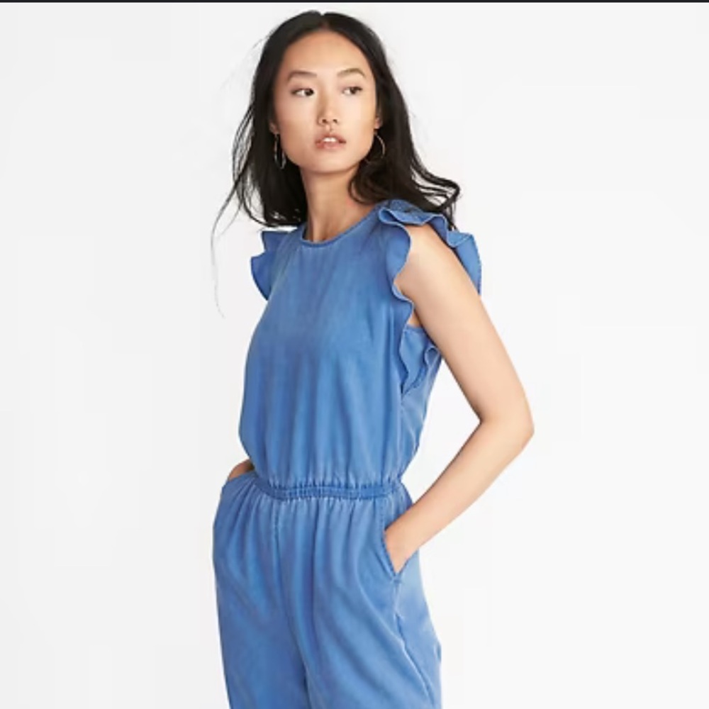 BlackJack Linen Jumpsuit with Wide Leg and Elastic Waist POCKETS - Picture 3 of 11